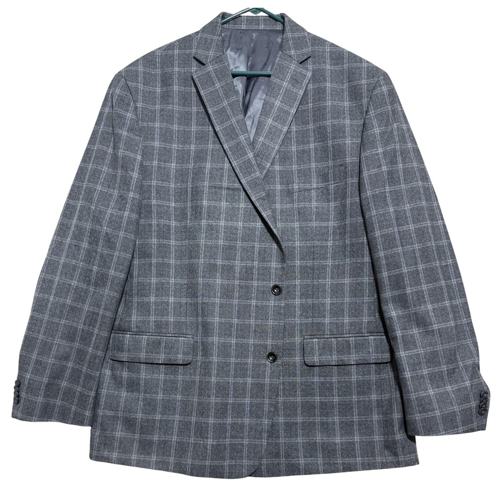 Michael Kors Blazer Mens Gray Windowpane Plaid Two Button Notch Lapel Sport Coat